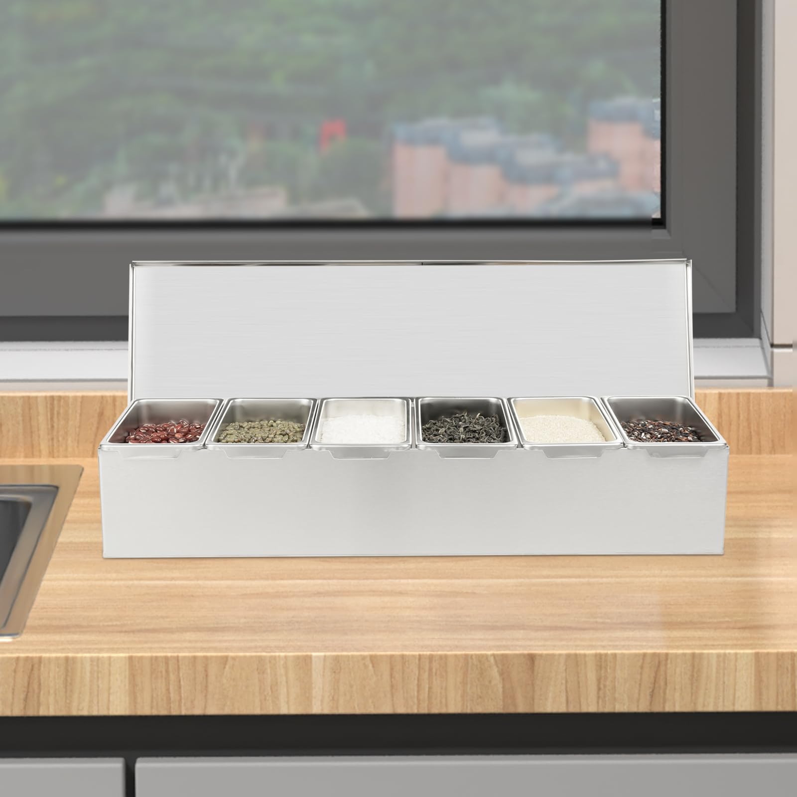 Caja de condimentos de acero inoxidable para cocina, mostrador y almacenamiento de alimentos, estante de condimentos, recipiente de almacenamiento de tarros de especias, tarro de condimentos