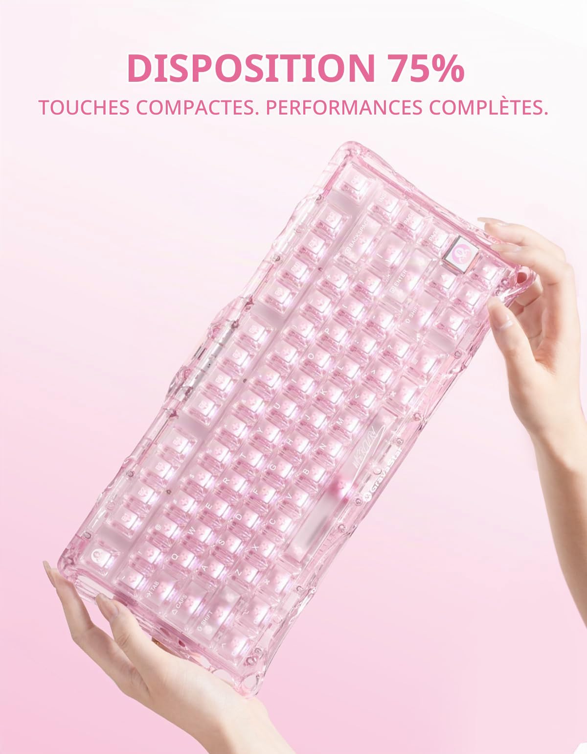GravaStar Mercury K1 Lite Clavier Gamer Mécanique sans Fil 75%,Crystal Rose