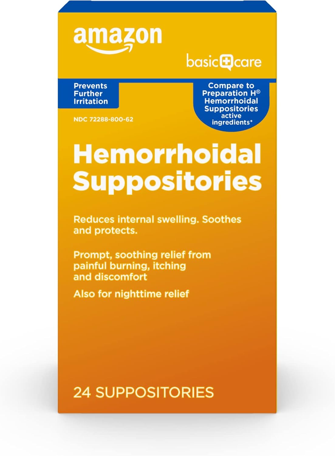  Basic Care Hemorrhoidal Suppositories, Relief from Burning, Itching and Discomfort of Hemorrhoids, 24 Count : Health & Household