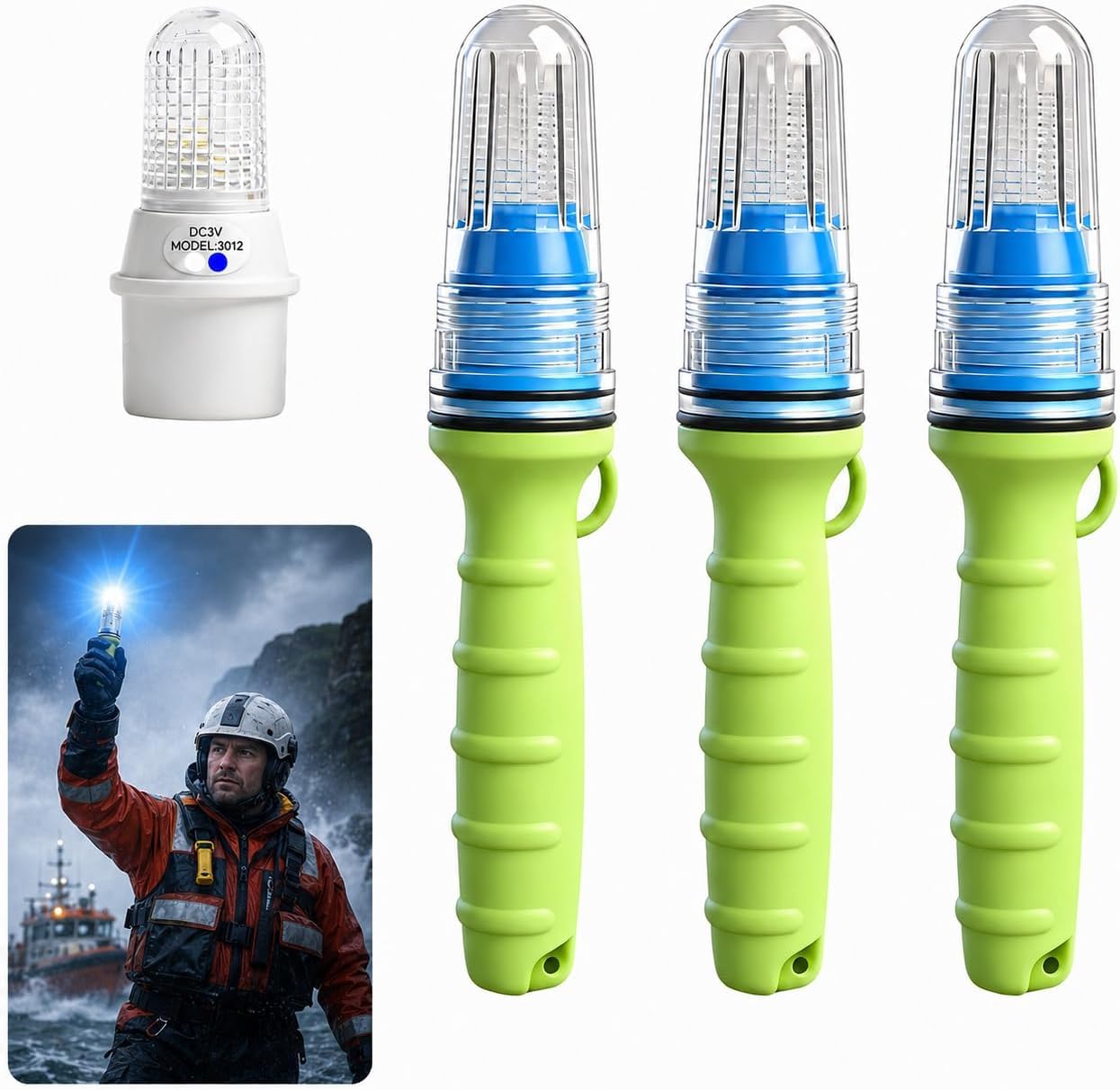 2026 Upgraded LED Electronic Marine Distress Flare, 2.5 Nautical Miles Auto Sensor, Emergency Signal Light for Boats, Fishing Nets, Buoys, Life Rafts (Blue)
