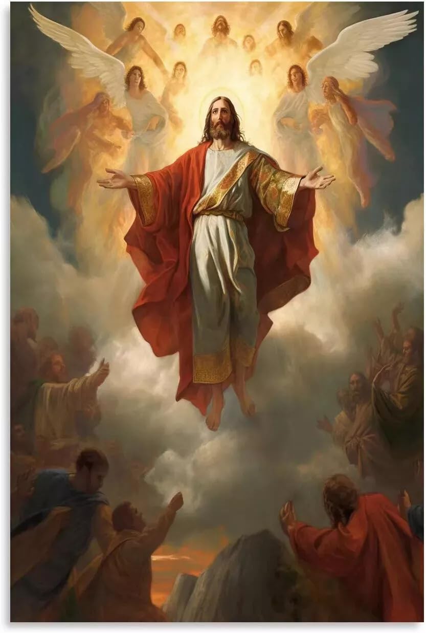 SOONEEDEAR Canvas Wall Art Prints 1st Day In Heaven Poster Jesus Christ Embracing Woman poster Framed Ready to Hang First Day in Heaven Painting Picture For Decor (24x36inch-Unframe)
