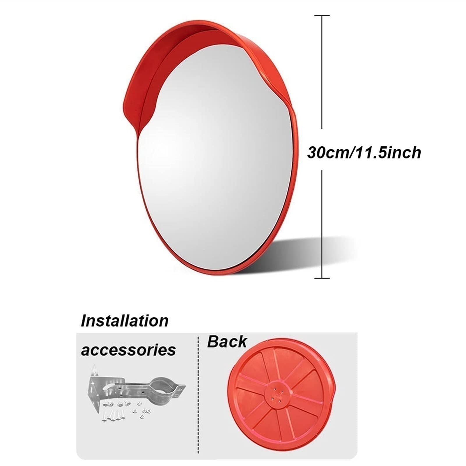 Miroir Convexe de Sécurité et Surveillance avec Support de Fxation, Miroir de signalisation Circulation, Miroir Sortie De Garage, Grand, Rouge (Size : 11.5inch-30cm)