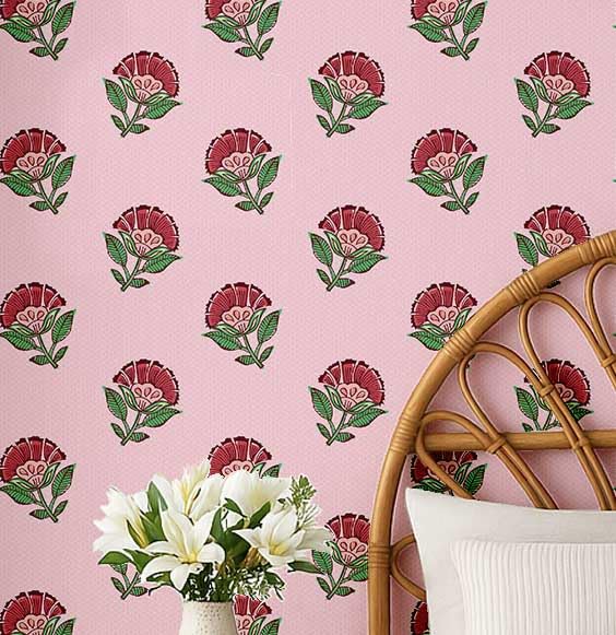 Papier Peint Floral Moderne Soimoi Rose Bohème Vinyle Autocollant Décoratif pour Placard et Salon