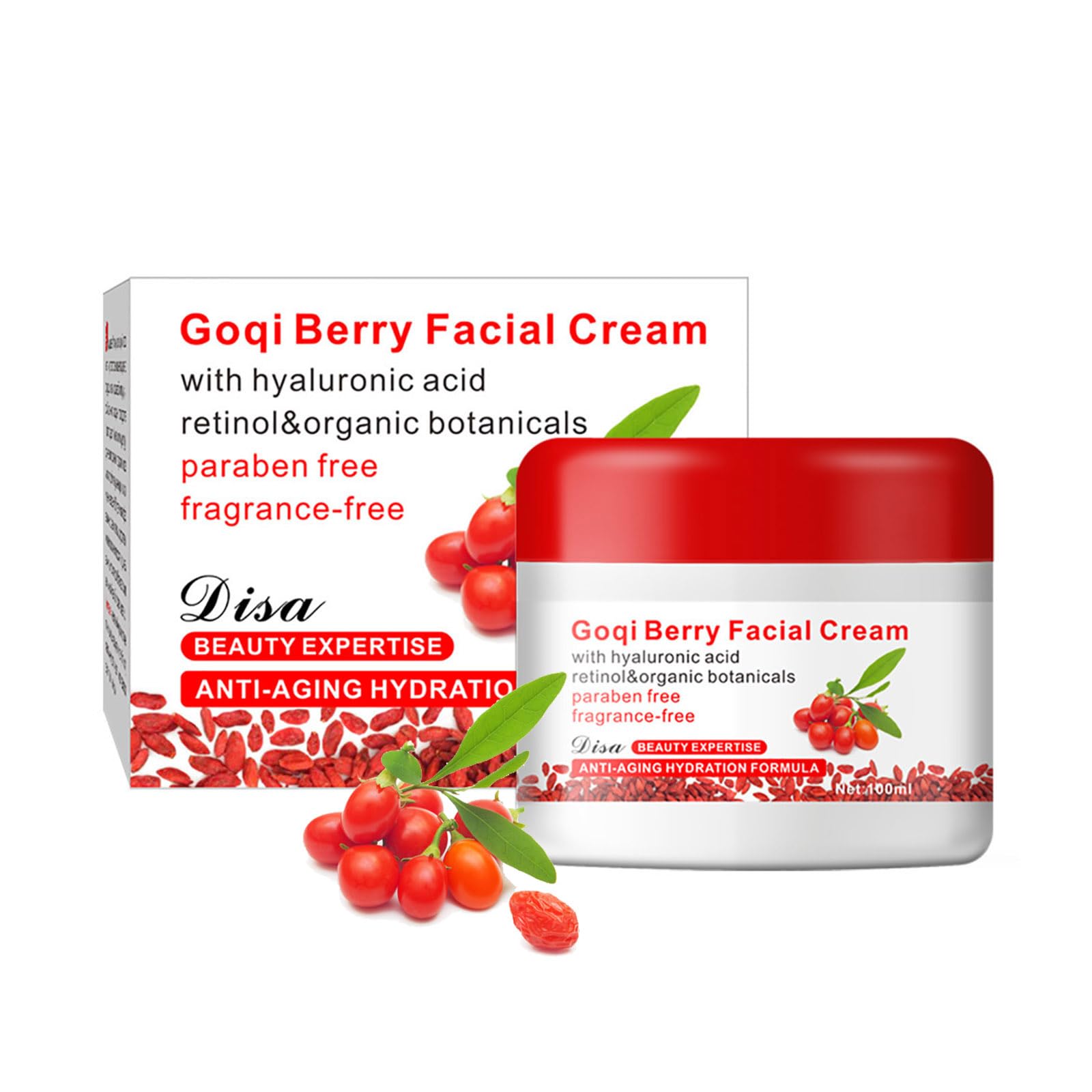 Goji Berry Facial Cream Wolfberry Facial Cream Nourishing Hydrating Skin Lightening Anti-Wrinkle Anti-Aging Skin Care Face Moisturiser 100g