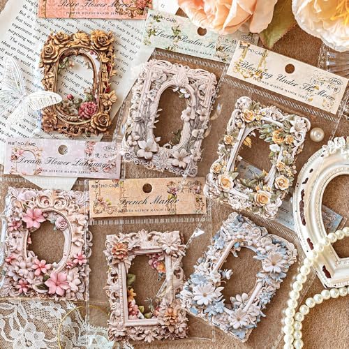 Image of HASTHIP 60Pcs Embossed Flower Lace Frame Scrapbook Paper, 6 Styles Hollowing Relief Flowers Vintage Paper Floral Window Frame Collage Paper Decorative Paper For Junk Journal Crafts Scrapbook