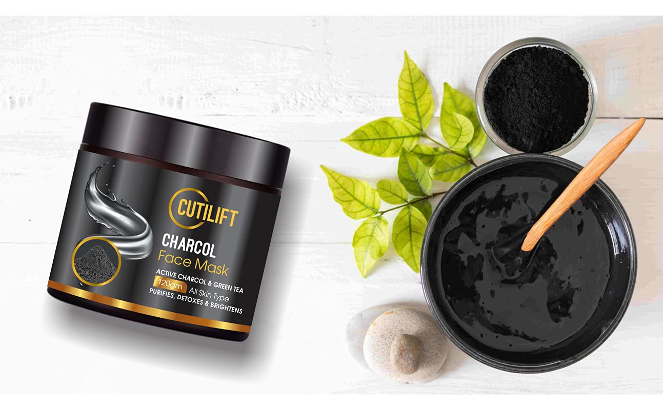 Cutilift Charcoal & Tea Tree Face Pack with Dead Sea Mud - Deep Cleansing Mud Mask for Oily & Acne Prone Skin - Pore Tightening & Blackhead Removal 120gm 3
