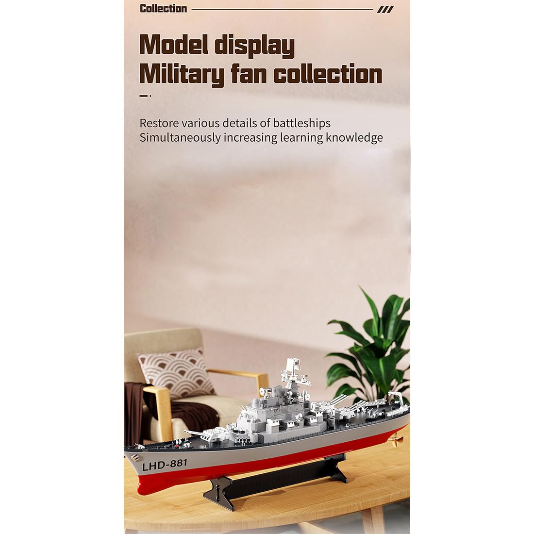 YUTT Bateaux RC pour adultes, LHD-881 1/390 2.4G RC électrique haute fréquence modèle de cuirassé à double moteur