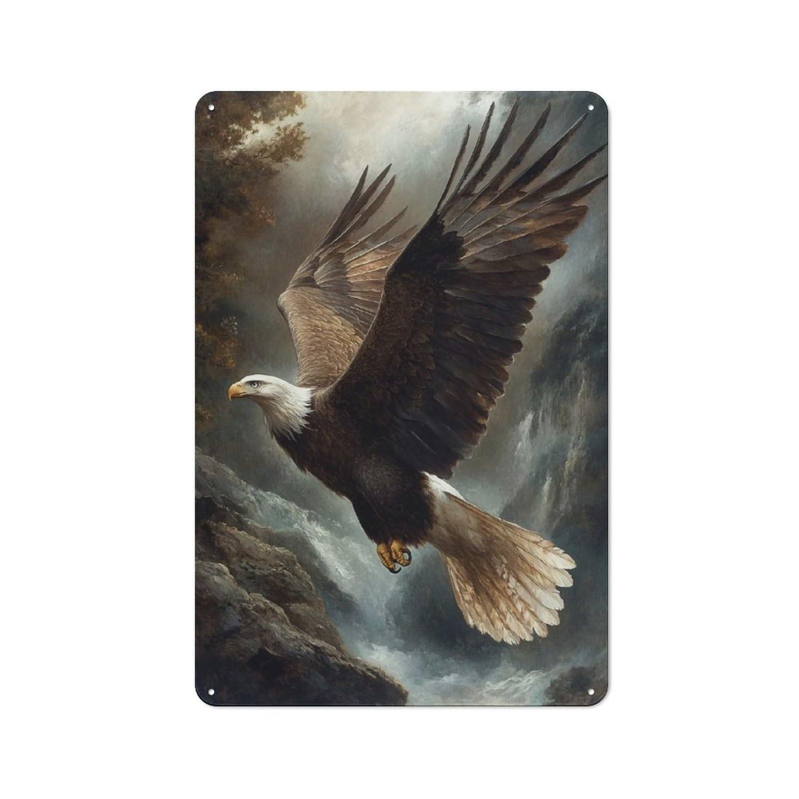 Junmoney Bald Eagle In Flight Rustic Metal Sign 30X20cm For Lounge Or Reading Corner, For Reading Corner Decorators