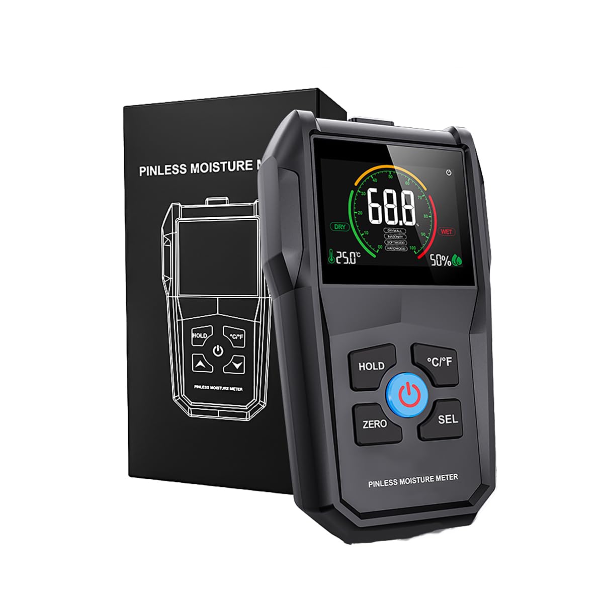 ESYSMSTmz Wood Moisture Meter,Full Angle Inverted Moisture Detector Wood Moisture Meter Home Moisture DetectorTemperature Humidity Detection,Non-Contact