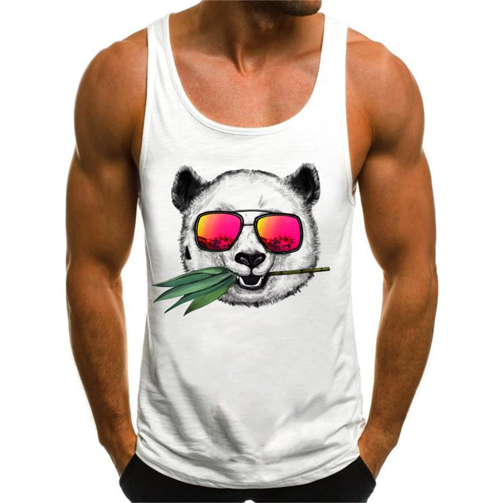 HOTCAT Camiseta de Tirantes para Hombre, Tank Top Hombre diseño de Oso Panda con diseño de Animales con Gafas de Sol Fashion Streetstyle
