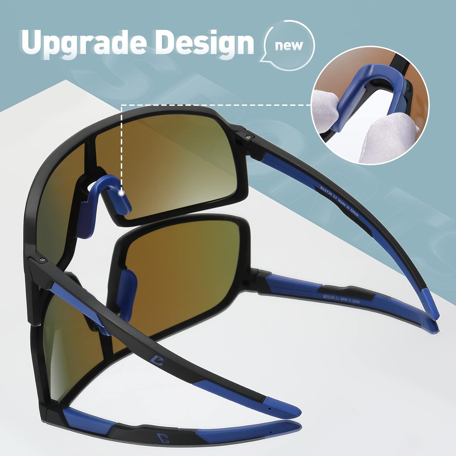 Bevi Sports Sunglasses Polarized Lens with TR90 Durable and Flexible Frame for Men Women Running Driving Cycling Etc