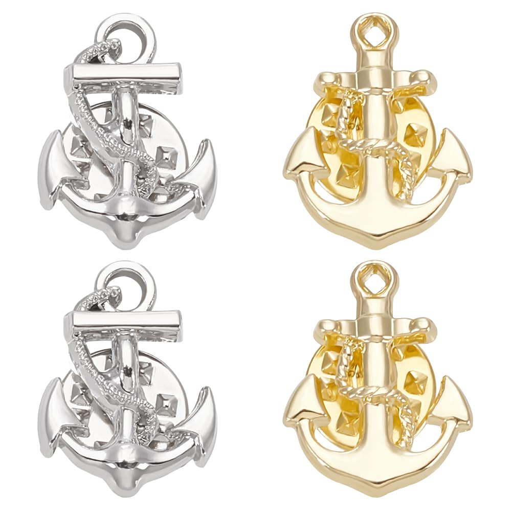 WEBEEDY 4 piezas Broche Ancla Oro Plata para Hombres Mujeres Pines de Solapa de Marina Metal