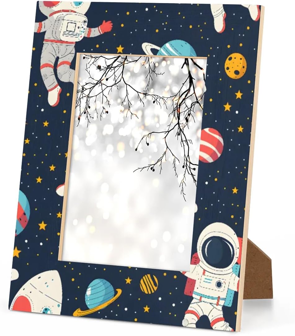 Astronaut Planet Picture Frame 8x10, Outer Space Astronaut 8x10 Photo Frame Horizontal and Vertical Display 8 by 10 Wooden Picture Frame for Wall Hanging and Tabletop Display