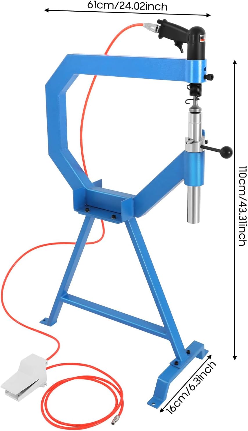 Pneumatic Planishing Hammer, Thin Sheet Metal Shaping Machine w/Foot Pedal & Steel Stand, 4" Throat Polisher, 1/2/3" Radius Anvil, 50 to 100 PSI