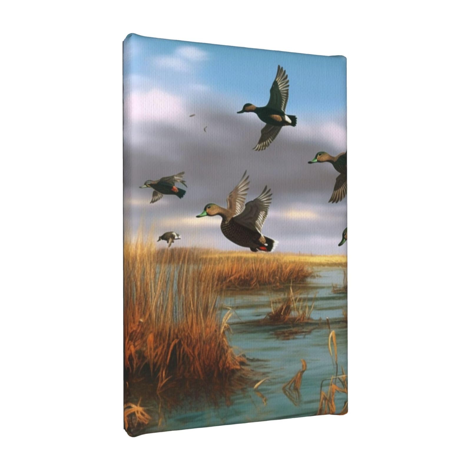 YKLJG Hunting Flying Wild Ducks 8 Printed Wall Art Canvas Painting 20x30 CM Wooden Framed Picture Painting Artwork Prints for Bedroom Kitchen Home Office Decor