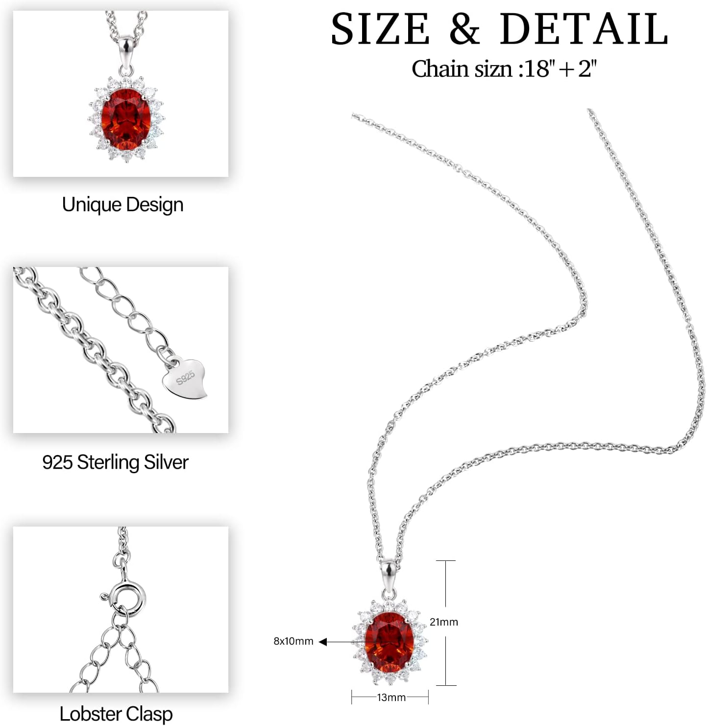 EAMTI 925 Sterling Silver Love Heart Necklaces for Women Mom Necklace Ruby Heart Pendant Necklace Birthday Gifts for Women Wife - Image 2