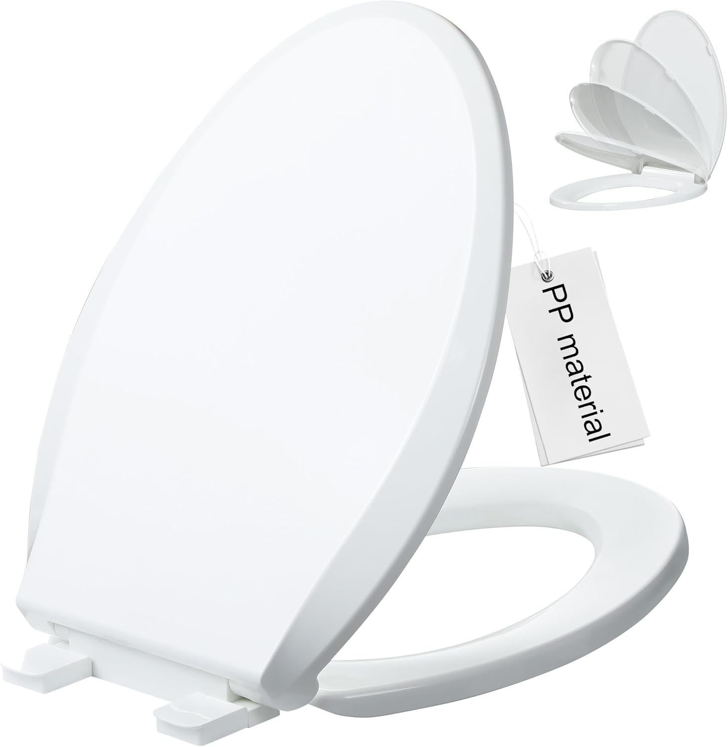 Angol Shiold Elongated Toilet Seat Soft Close & Quick Release, White PP Plastic Rust-Proof, Universal Fit for 18.5" toilet