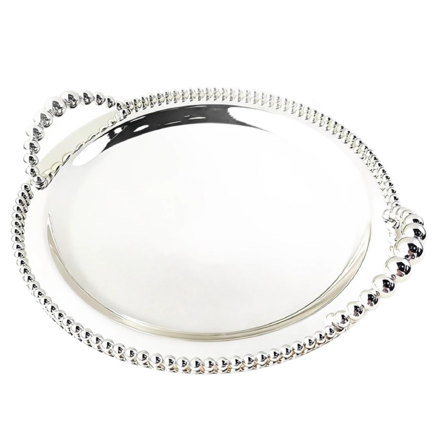 Bafnsiji Silver Beaded Edge Serving Tray, Mirror Finish Metal Platter