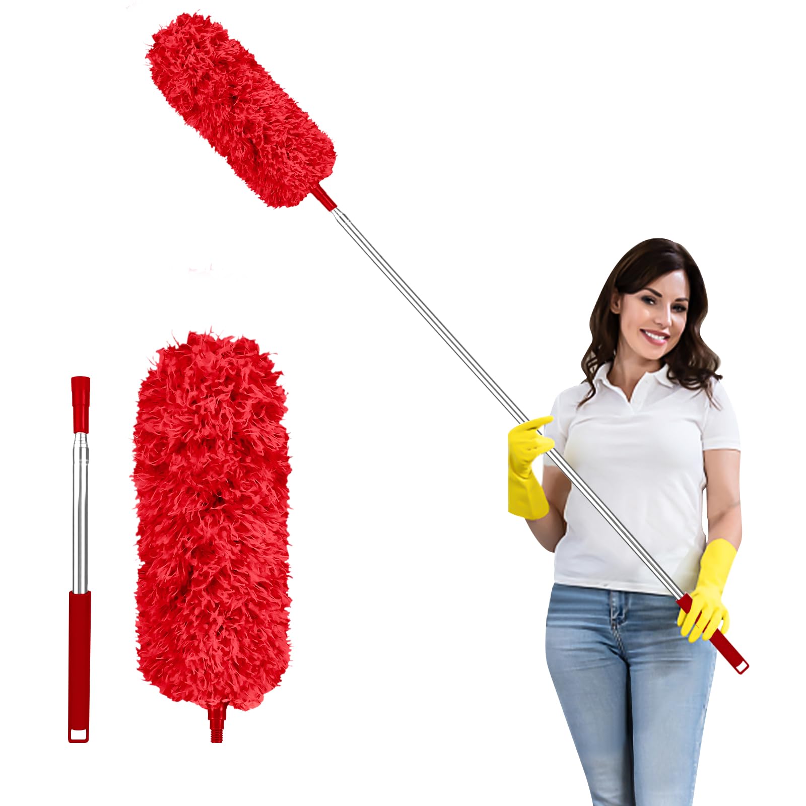 Fogray Staubwedel Teleskop Waschbar Duster Lang Ausziehbar Bis 237cm, Staubwischer mit Teleskopstange, Staubmagnet Verbiegbare Staubfänger Spinnenwebenentferner für hohe Decken Deckenventilator Grau