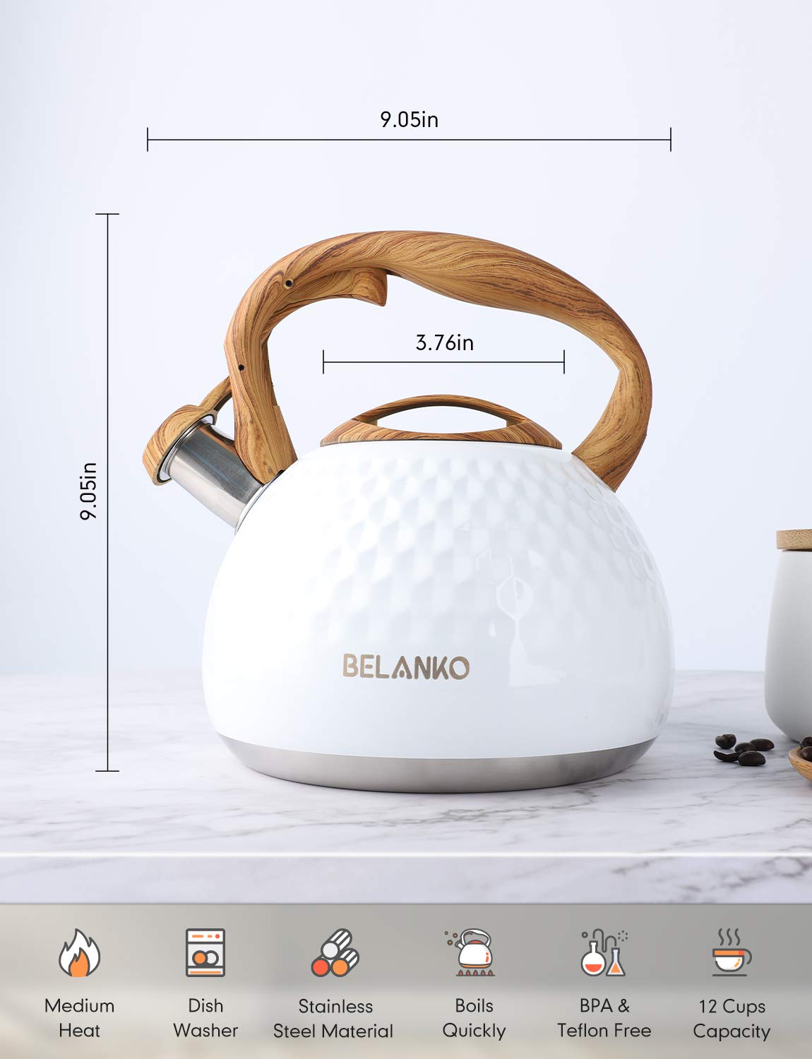 BELANKO Stainless Steel Tea Kettle - Whistling & Cool Handle -5