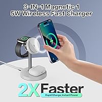 Vista 3 de Estación de carga inalámbrica 3 en 1 compatible con MagSafe, soporte de cargador magnético Mag-Safe de carga rápida de 15 W para Apple iPhone 17 16