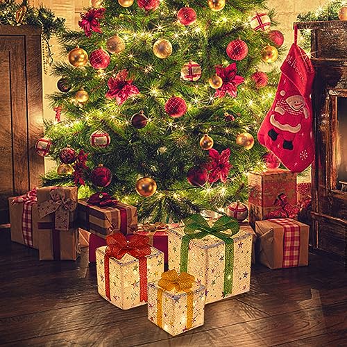 Boîtes-cadeaux éclairés de Noël avec télécommande et design étoiles - 4