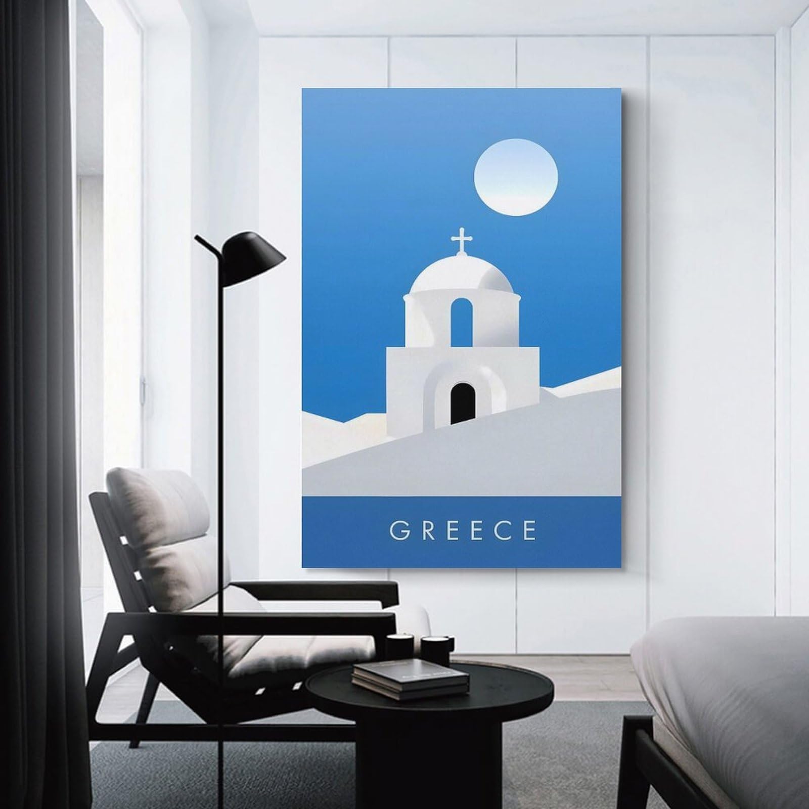 Junmoney Greece Minimalist Travel Room Decor Wall Art 08x12inch(20x30cm), for Corridors, Hallways Or Apartment Entries, Decorative Wall Art for Narrow Spaces