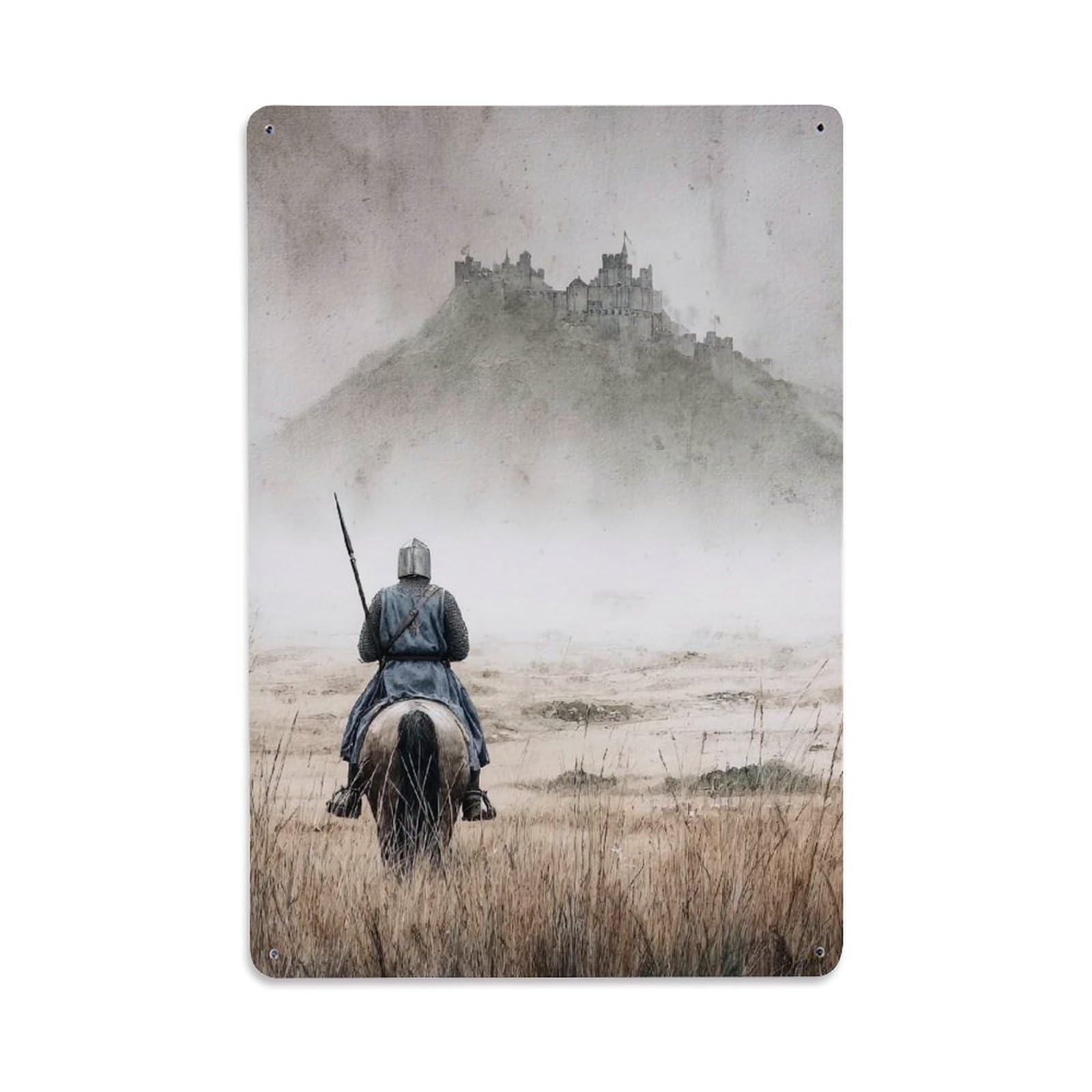 Gothic Crusader Of Templar Knight Medieval Sacred Meditation Metal Tin Sign Plaque Wall Decor for Cafe, Man Cave, Club Bar, Office, Home Garden Round Metal Poster 8x12Inch