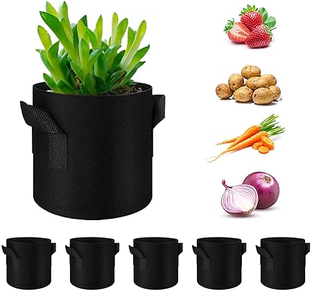 Meg-Grow - Non Woven Fabric Grow Bags - Ideal for Gardening - Suitable for Plants, Vegetables, Fruits & Flowers - Pack of 5 pcs (10*12 Inch)