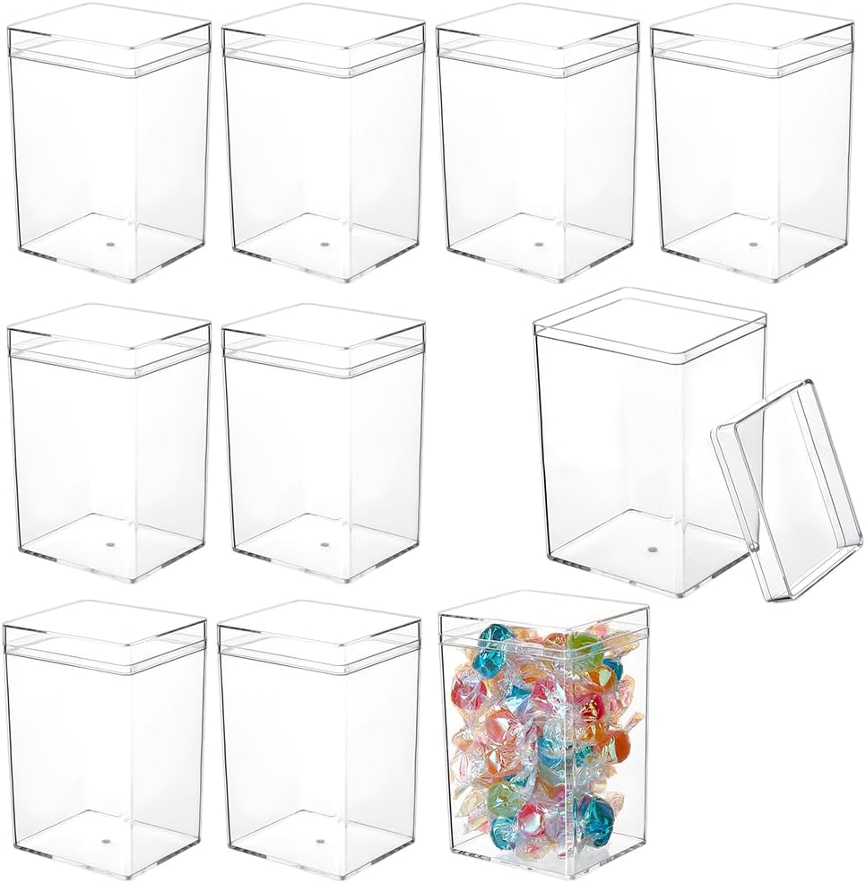 10 Pcs Clear Storage Boxes with Lids, 2.2x2.5x3.7 inch Acrylic Display Box, Storage Containers for Treats Candy Beads, Storage Containers for Wedding Party