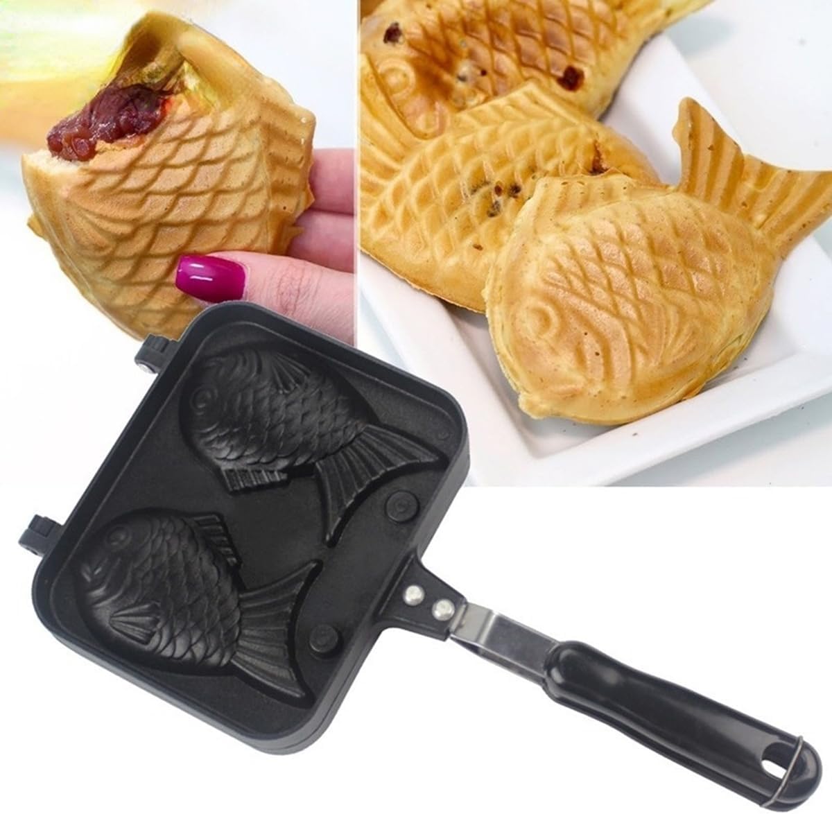 Japanese Taiyaki, Taiyaki Fish Waffle Maker, Non-Stick Taiyaki Mold, Cooking Waffle Pan, Double Sided Waffle Pan, DIY Cookie Cutter, Double Fish Baking Tools, Pan Waffle Baking Mold