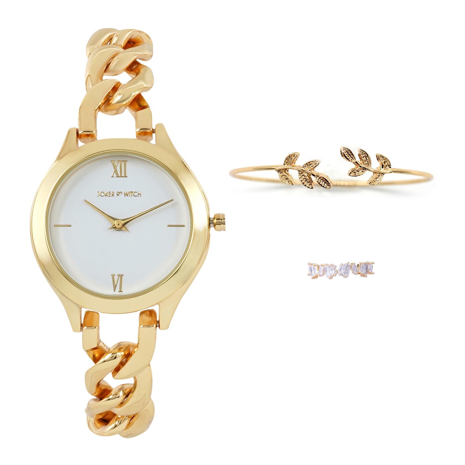 Joker & Witch Stainless Steel Women Golden Ablaxe Love Triangle Analogue Watch, White Dial, Gold Band (B0C862QLX6) Amazon Price History, Amazon Price Tracker