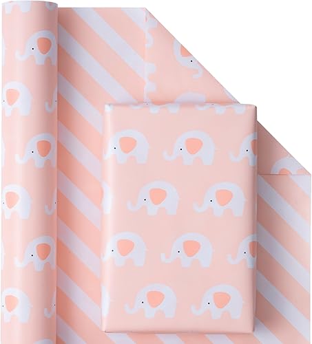 Vista 467 de WRAPAHOLIC Papel de regalo reversible, mini rollo, 17 pulgadas x 33 pies, adorable diseño de gato y azul sólido para cumpleaños, vacaciones