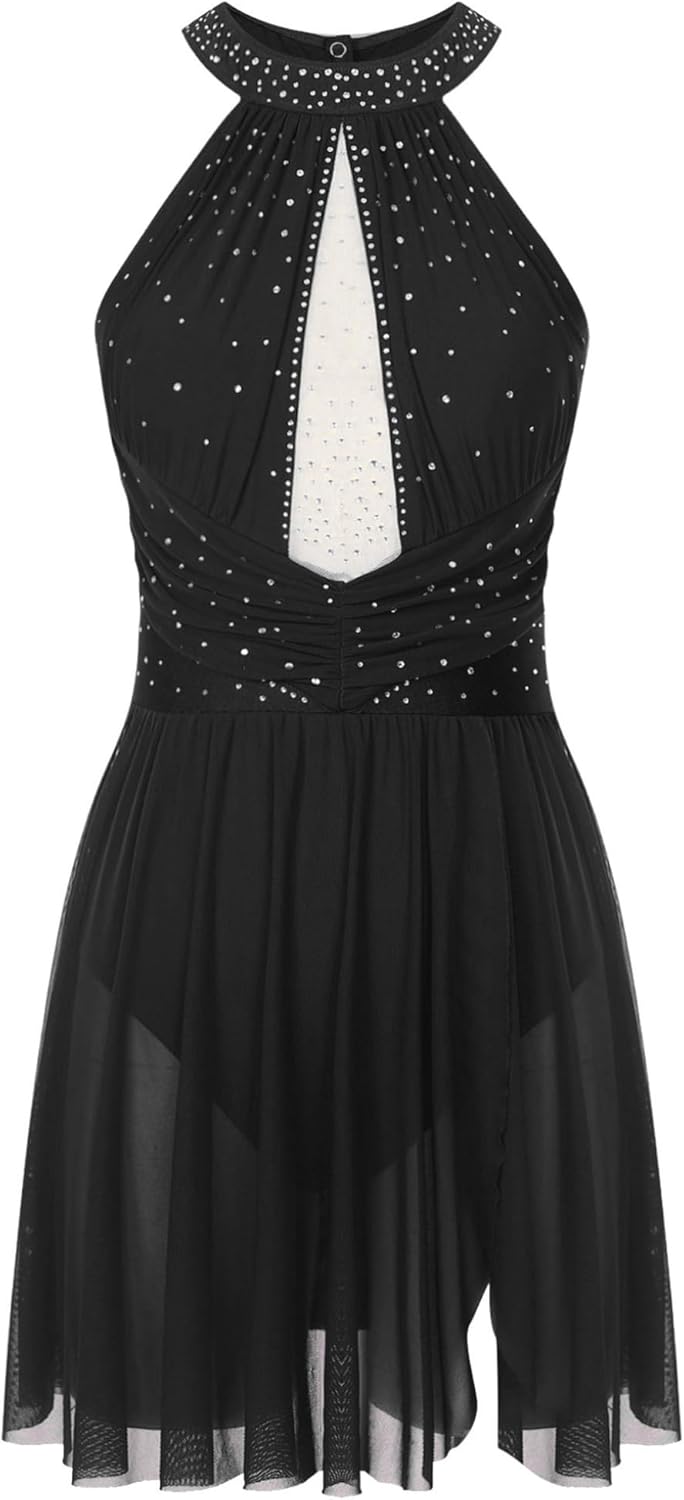 Vestito Danza Donna Con Strass - Body Pattinaggio E Ginnastica Senza Maniche S-XXL - Foto 11