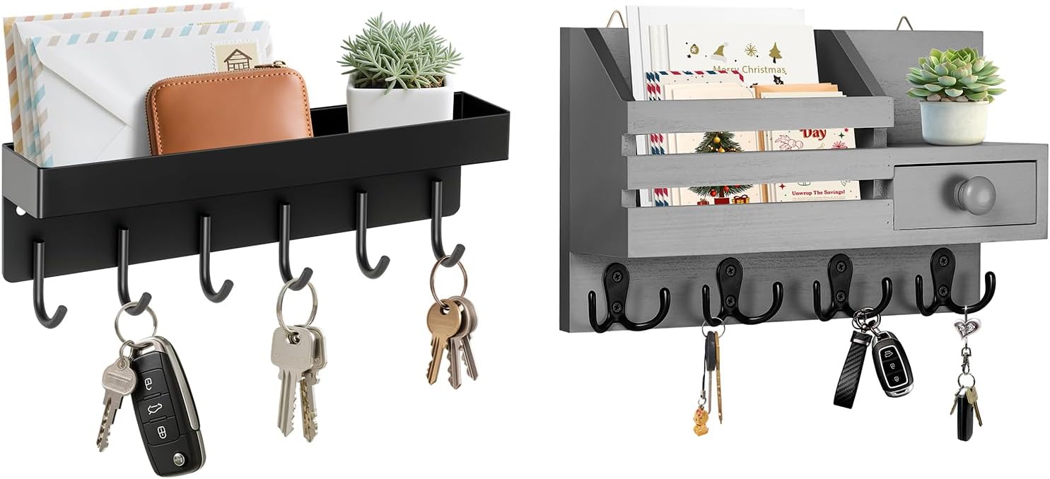 Grey Key Mail Organizer and Magnetic Key Rack