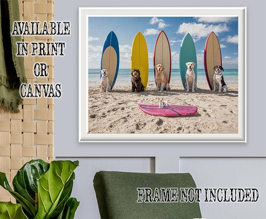 Amazon.com: Surf's Up: Cute Surfing Dogs Beach House 28x36