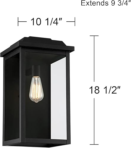 Miniatura 4 de John Timberland Eastcrest - Juego de 2 lámparas de pared modernas para exteriores, metal negro texturizado de 18 12 pulgadas, paneles de vidrio