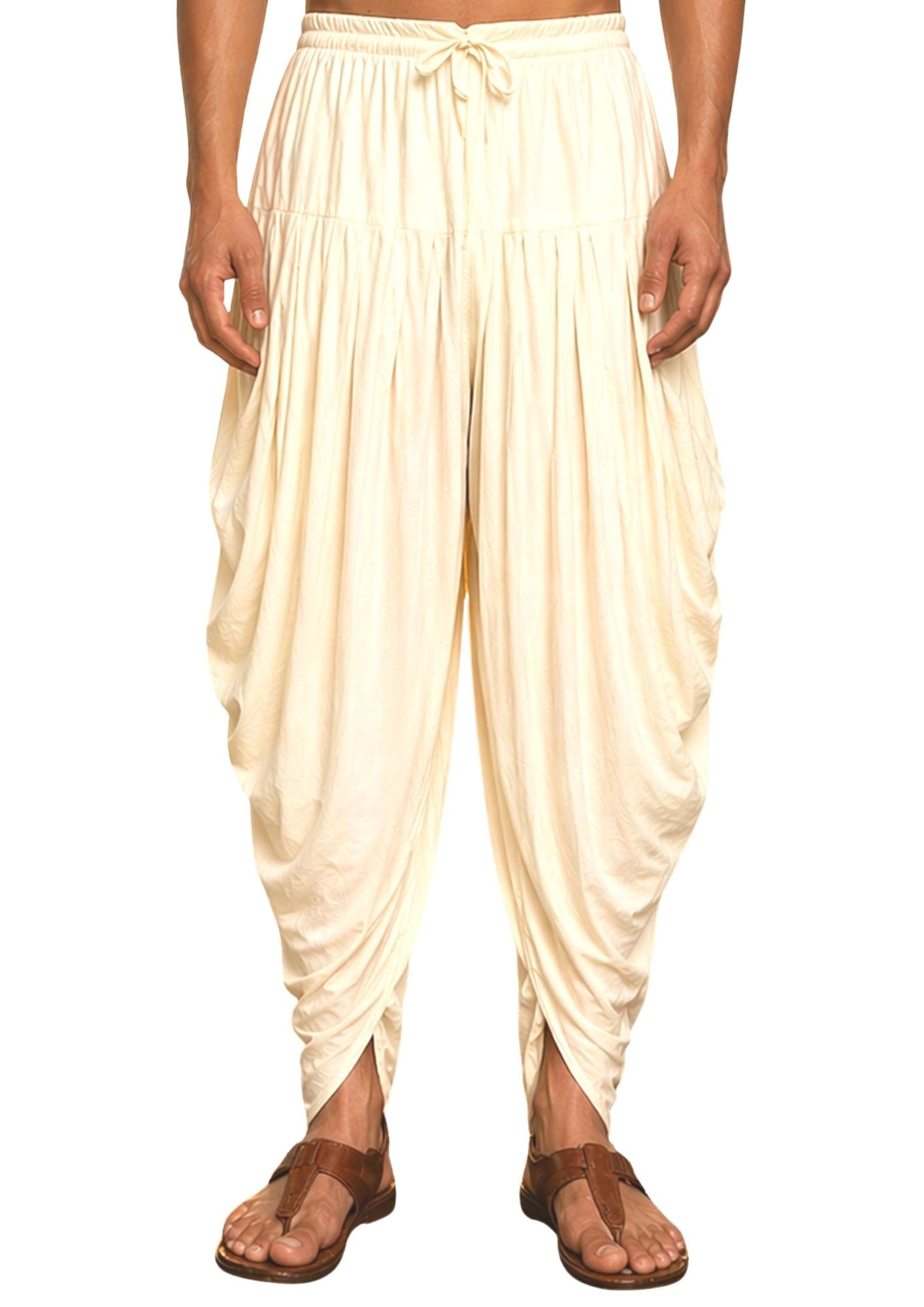 Men's Off White Dhoti Salwar Pant | Traditional Ethnic Dhoti Pajama in Poplin Fabric | Elastic Waist Drawstring Kurta Bottom for Men | Wedding, Festive & Casual Wear-image-49