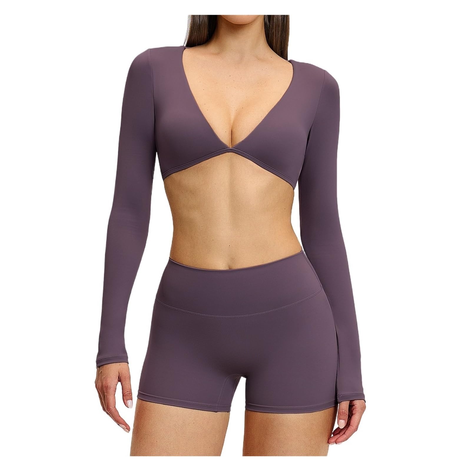 Langarm Yoga Oberteil Damen 2-teiliger Yoga-Anzug for Damen, Sport-Outfits | Schnell trocknendes Fitnessstudio-Set for Damen, Trainingsanzug, Lauftraining