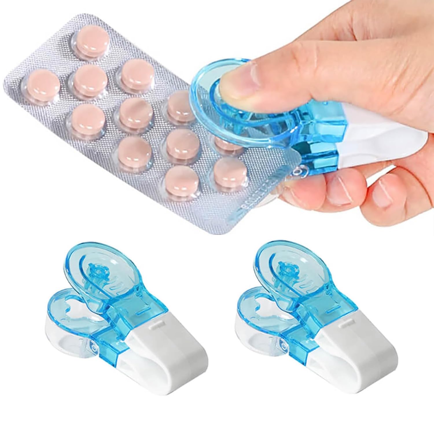 TZCIN2 Pack Portable Pill Taker Remover, Pills Opener Assistance Tool, Puncher Tool Popper for Blister Packs,Small Tablet Medication Dispenser Remover,No Contact Easy to Take Out, 7.5x3cm