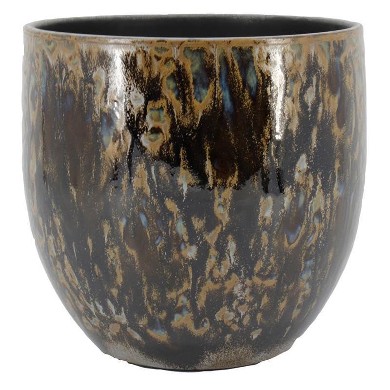 INNA-Glas Übertopf Eliel aus Keramik, gesprenkelt, braun-blau, 24cm, Ø24cm