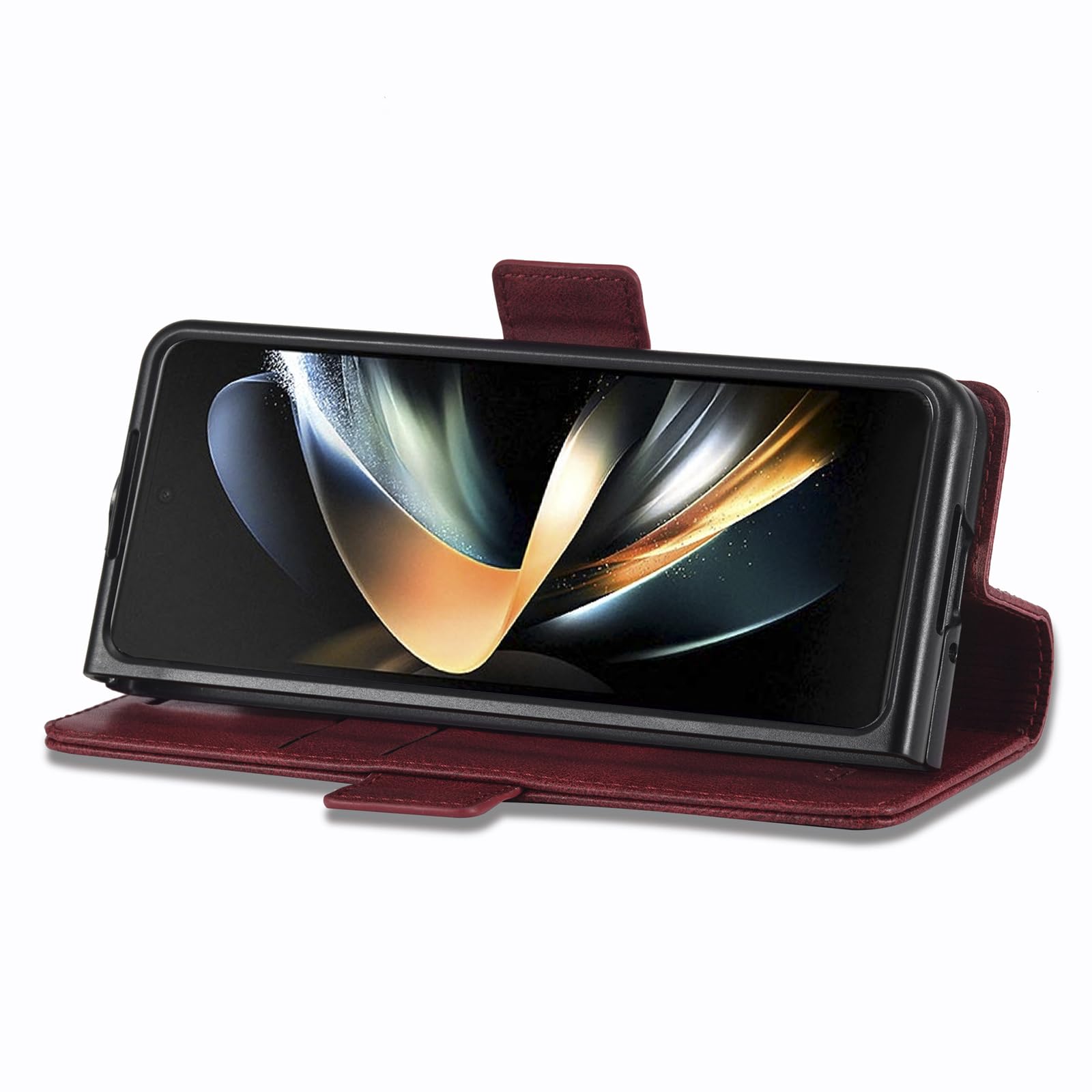 Etui z klapką do Samsung Galaxy Z Fold 6, gładka skórzana osłona portfela, funkcja stojaka, pełne pokrycie, odporne na wstrząsy, etui biznesowe, czerwone, składane 6