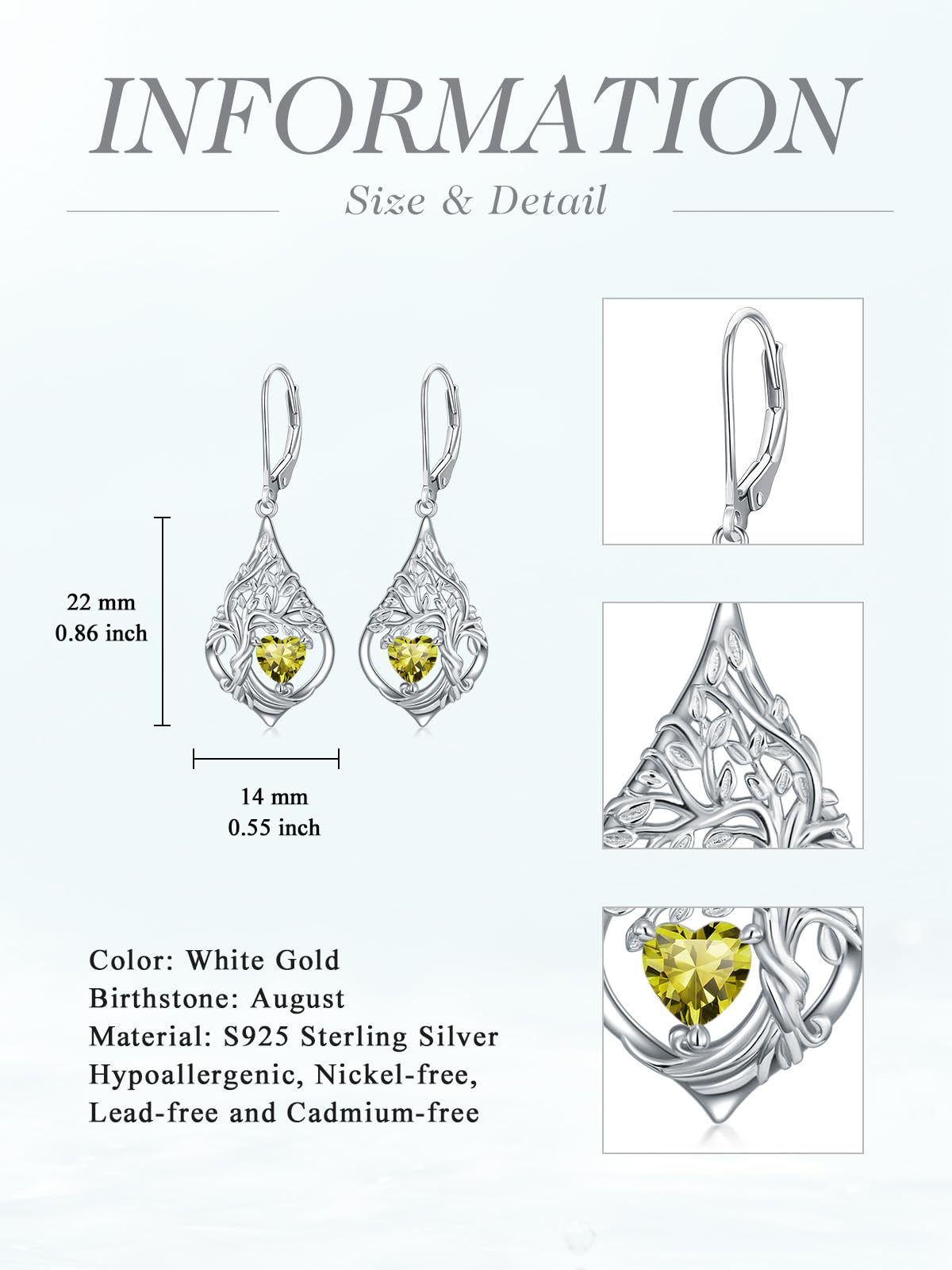 Damen Lebensbaum Ohrringe Silber 925 Hängeohrringe Geburtsstein Schmuck Geschenk zum Jahrestag Weihnachten Geburtstag für Ehefrau Freundin