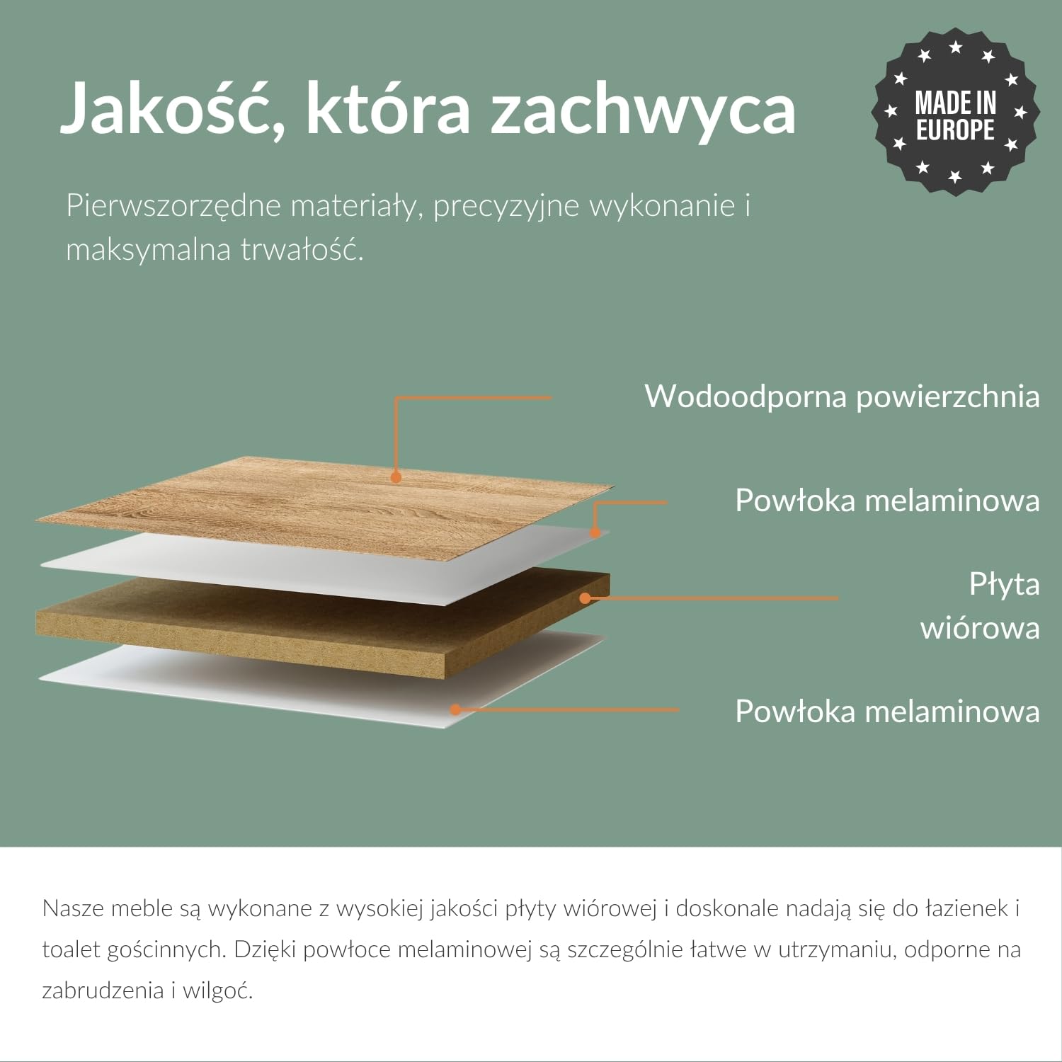Planetmöbel umywalka z szafką podumywalkową 50 cm, szafka pod umywalkę, cichy domyk, zestaw mebli łazienkowych, złoty dąb