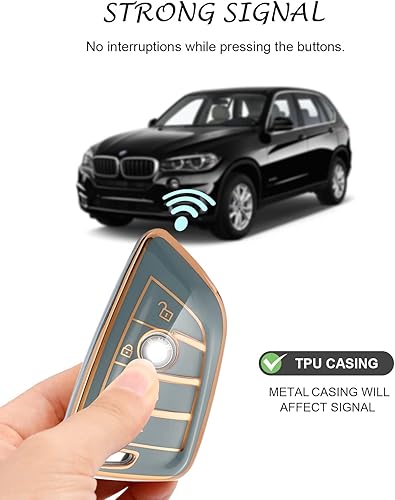 Miniatura 2 de Funda para llavero BMW compatible con BMW 2 5 6 7 Series X1 X2 X3 X5 X6, funda de protección de llaves de TPU suave con anillo brillante adhesivo