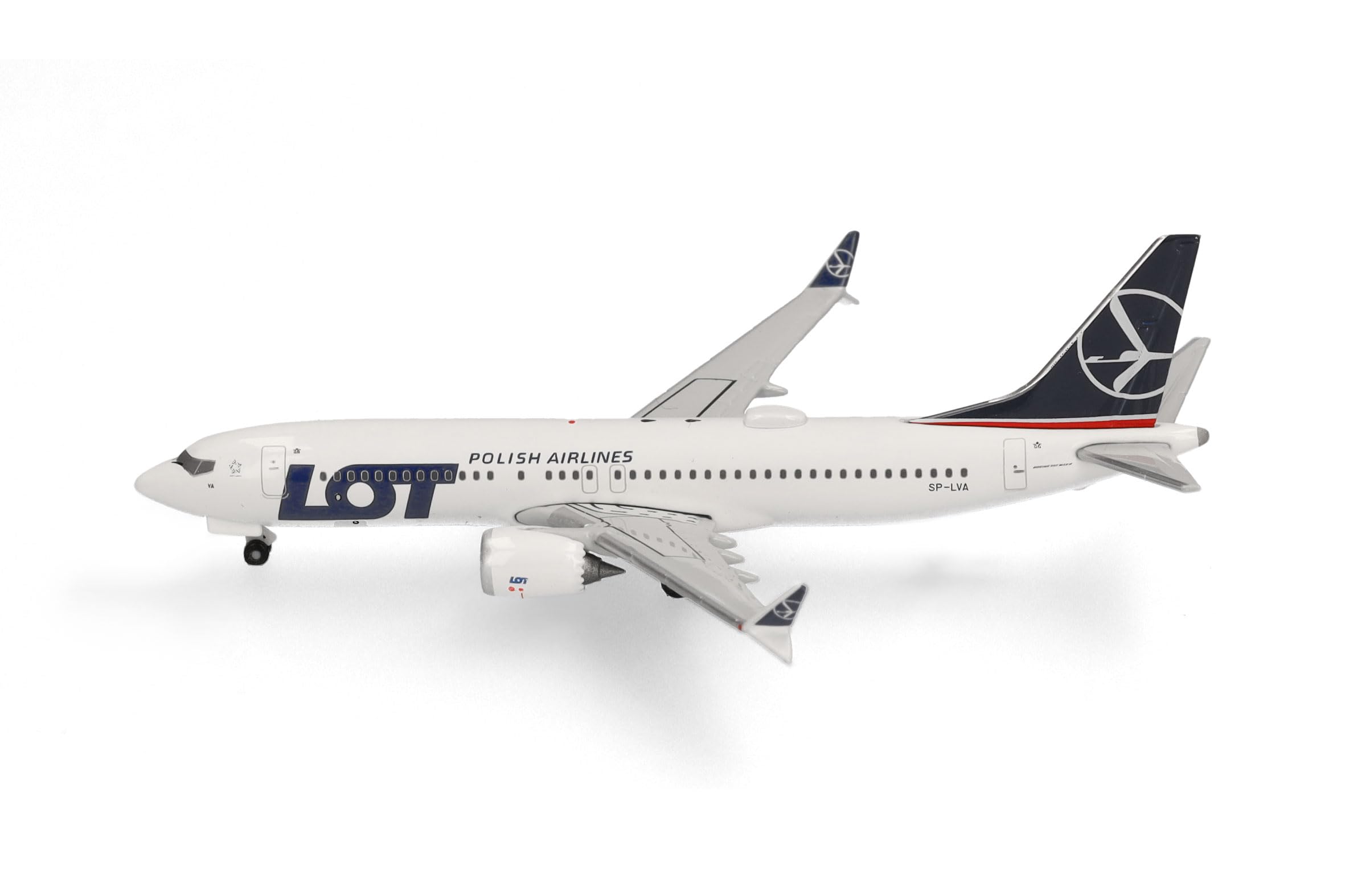 Herpa Miniatura del avión Lot Polish Airlines Boeing 737 MAX 8, Escala 1/500, Modelo prefabricado, maqueta de colleción, modelismo, Avion sin Soporte, Figura Metal