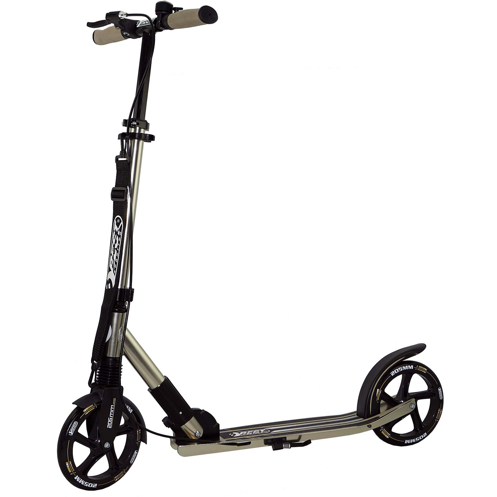 Best Sporting High End Scooter dla dorosłych, składana hulajnoga ze stojakiem, hamulcem ręcznym, dzwonkiem i paskiem do noszenia, hulajnoga miejska dla dorosłych I hulajnoga o rozmiarze rolki 205 mm