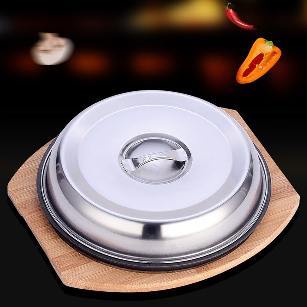 Gusseisen Fajita-Teller-Set mit Bratpfanne, Steakplatte, Holztablett und Deckel