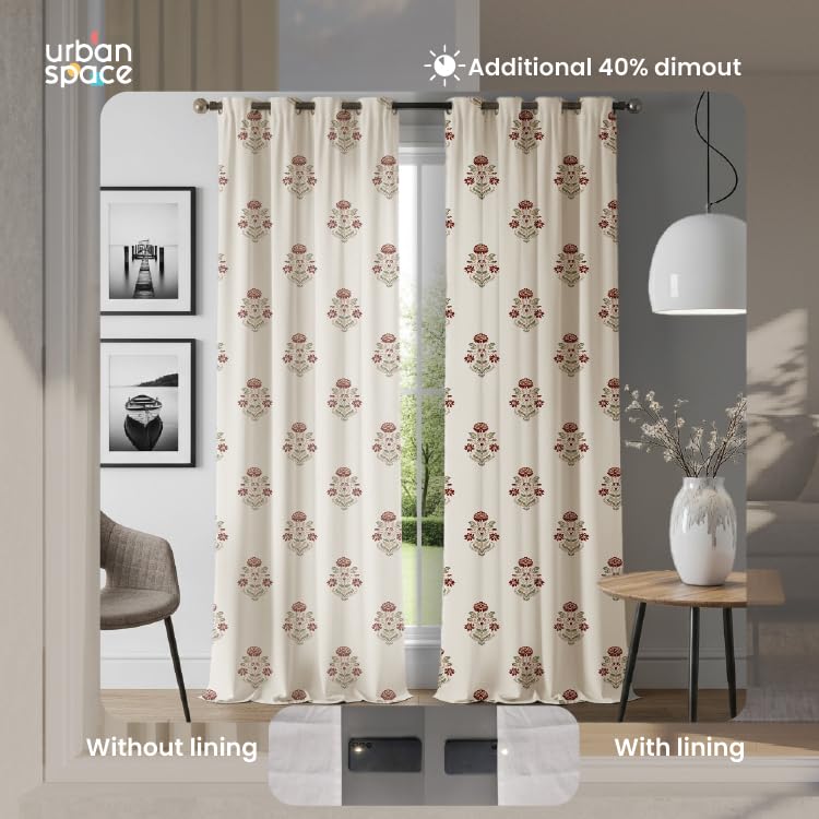 Image of Urban Space Cotton Curtain Lining for Door, White Door Sinlge Curtain Lining Panel 48 inch x 78 inch, Extra 50% Sun & Heat Blocking Curtains with 8 Steel Rings, 1 Peice (White, 7 Feet)
