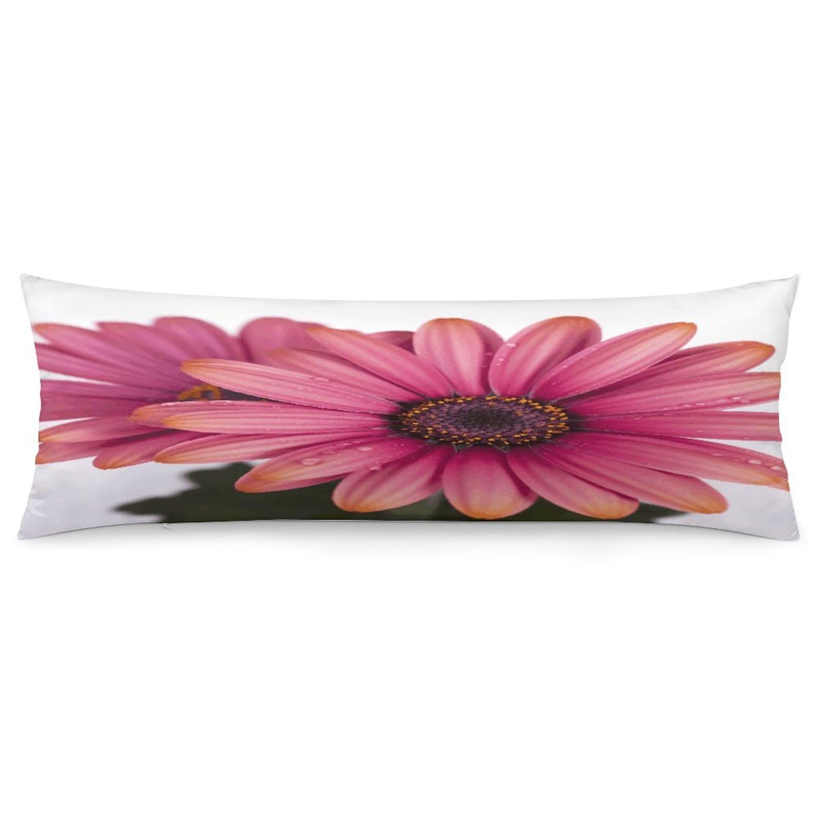 Pink Daisy Flower Pillowcase Long Body Pillow Cover Soft Decorative Body Pillow Case Breathable Large Pillowcase Cute Cozy Pillow Protector for Bed Sofa Couch Room 18.9 X 53 Inch